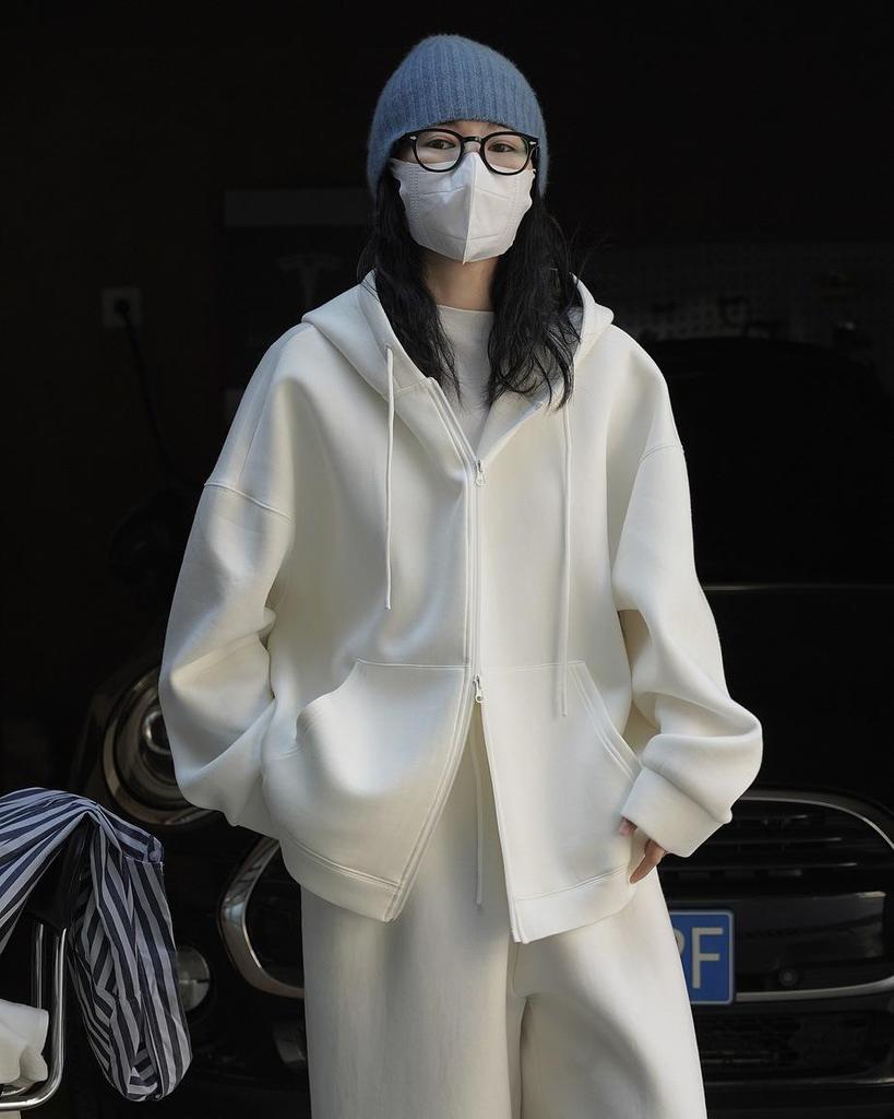 Cardigan Pulover cu Glugă Stil Coreean Strat de Aer Toamnă Timpurie Louvre - Jachetă Casual Largă cu Fermoar pentru Femei