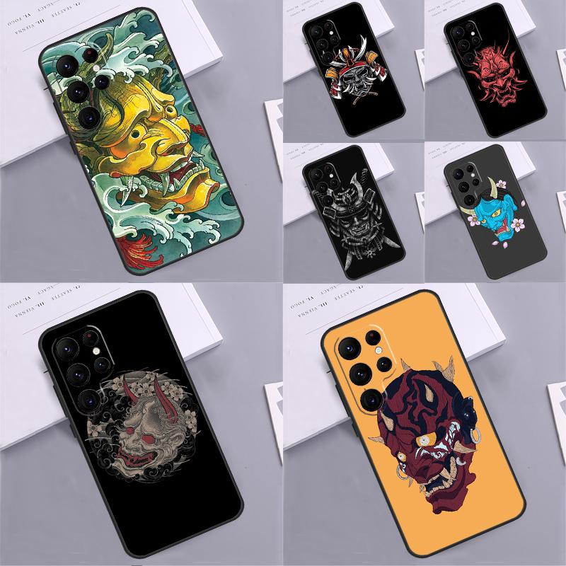 Japanese Samurai Oni Mask Phone Case For Samsung Galaxy S24 Ultra S9 S10 S20 FE S22 S21 S23 Plus S25 Ultra Cover Coque