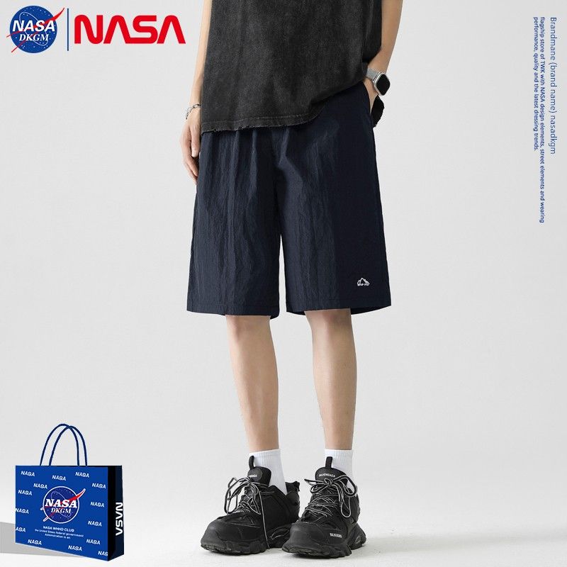 Nasa Dkgm American-Style Straight-Leg Ice Silk Shorts for Men, Summer Thin Trendy Brand Loose Quick-Dry Five-Point Pants