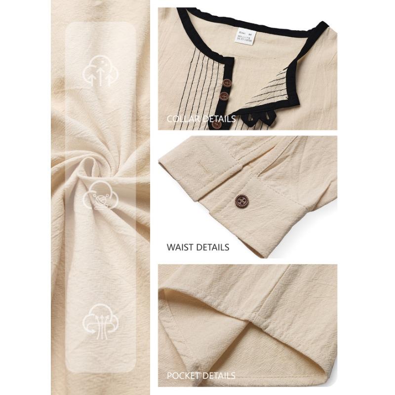 Mens Linen Blend Henley Neck Long Sleeve Casual T Shirt
