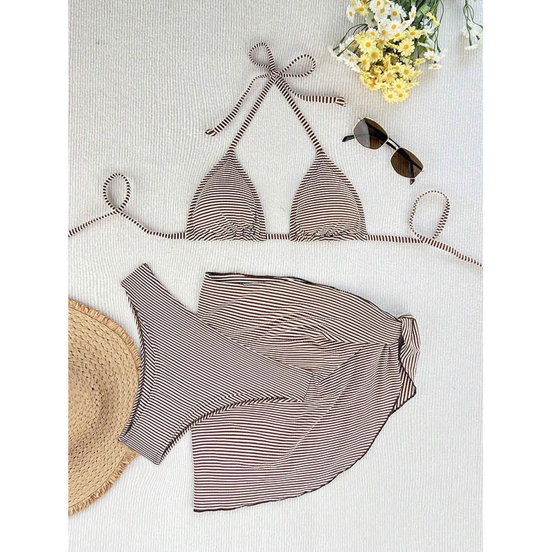 

TS JYL-BK031 Solid Tie Back Bikini Set, Fashion Sexy Slim Swimwear For Beach Vacation L м ясо, коричневий колір