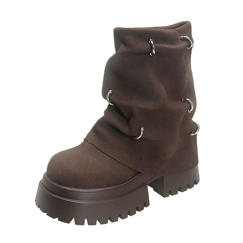 Fashion Women Suede Platform Ankle Boots Winter Mid Heels Shoes Woman 2025 Trend Designer New Snow Dress Motorcycle Boots Mujer Botas