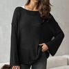 Dame Strikketopper Rund Hals Langermet Genser Topper Løs Passform Ensfarget Høst Pullover Topper Strikk