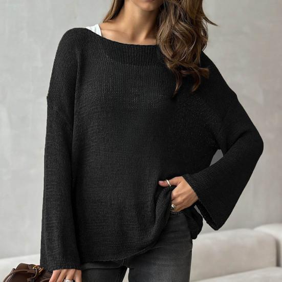 Women Knitting Tops Round Neck Long Sleeve Sweater Tops Loose Fit Solid Color Autumn Pullover Tops Knitwear