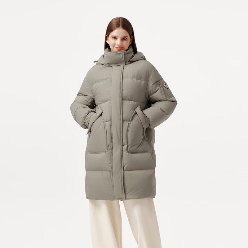 Tanboer Women's Mid-Length Detachable Hood Down Jacket
