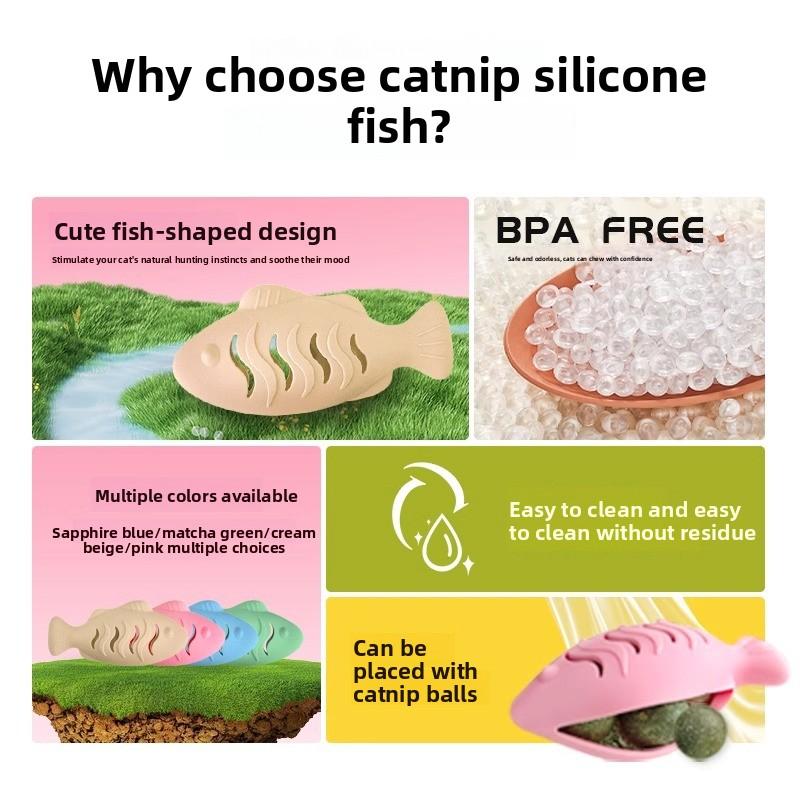 Katzenspielzeug zur Selbstunterhaltung und gegen Langeweile, Katzenminze Silikonfisch, Kätzchen Katzen-Zerrspielzeug, Kätzchen Zahnen, Haustier Katzen Zubehör