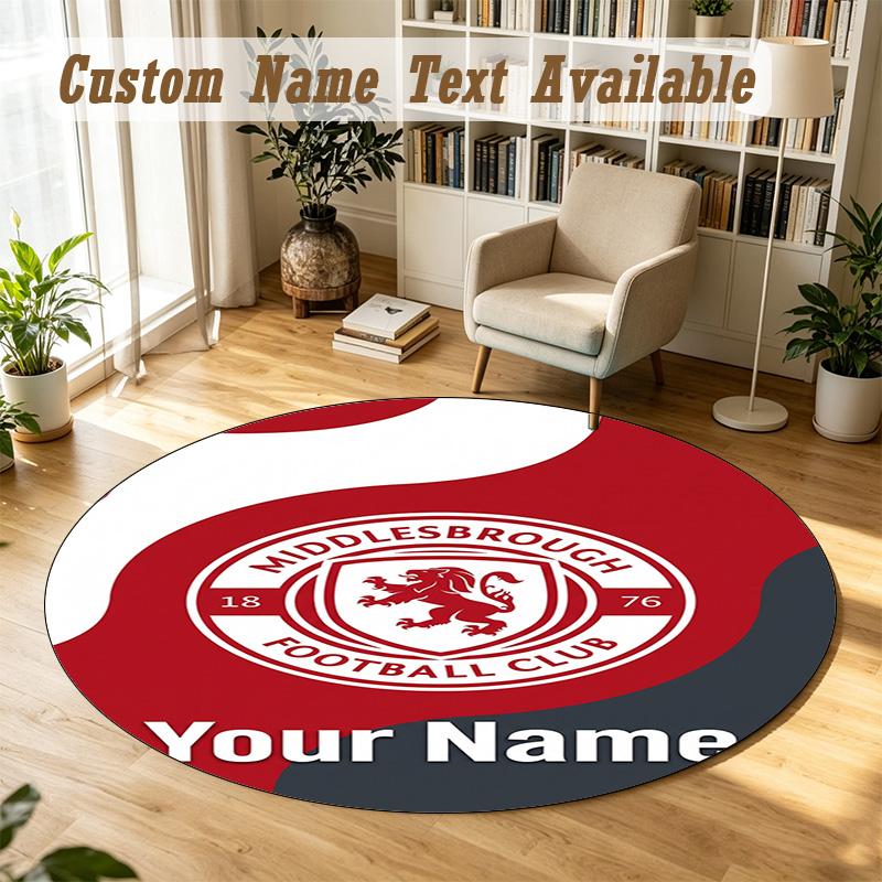 Round Rug Custom NameMiddlesbrough FC Pattern Non Slip Carpet Home Floor Decor