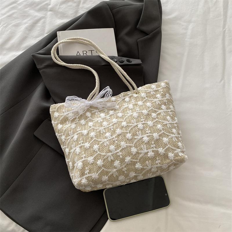 Lace Straw Bag Women's Fashion Simple Casual Versatile Woven Shoulder Underarm Bag Small Fresh Girl Handbag