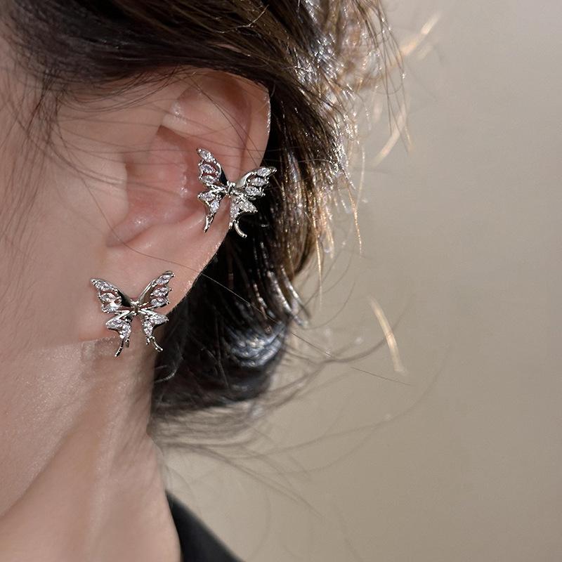Exquisite Zirconia Butterfly Ear Clips No Piercing Needed High-end Sense Short Hair Ear Bone Clip Niche Light Luxury Women's Gift Earrings