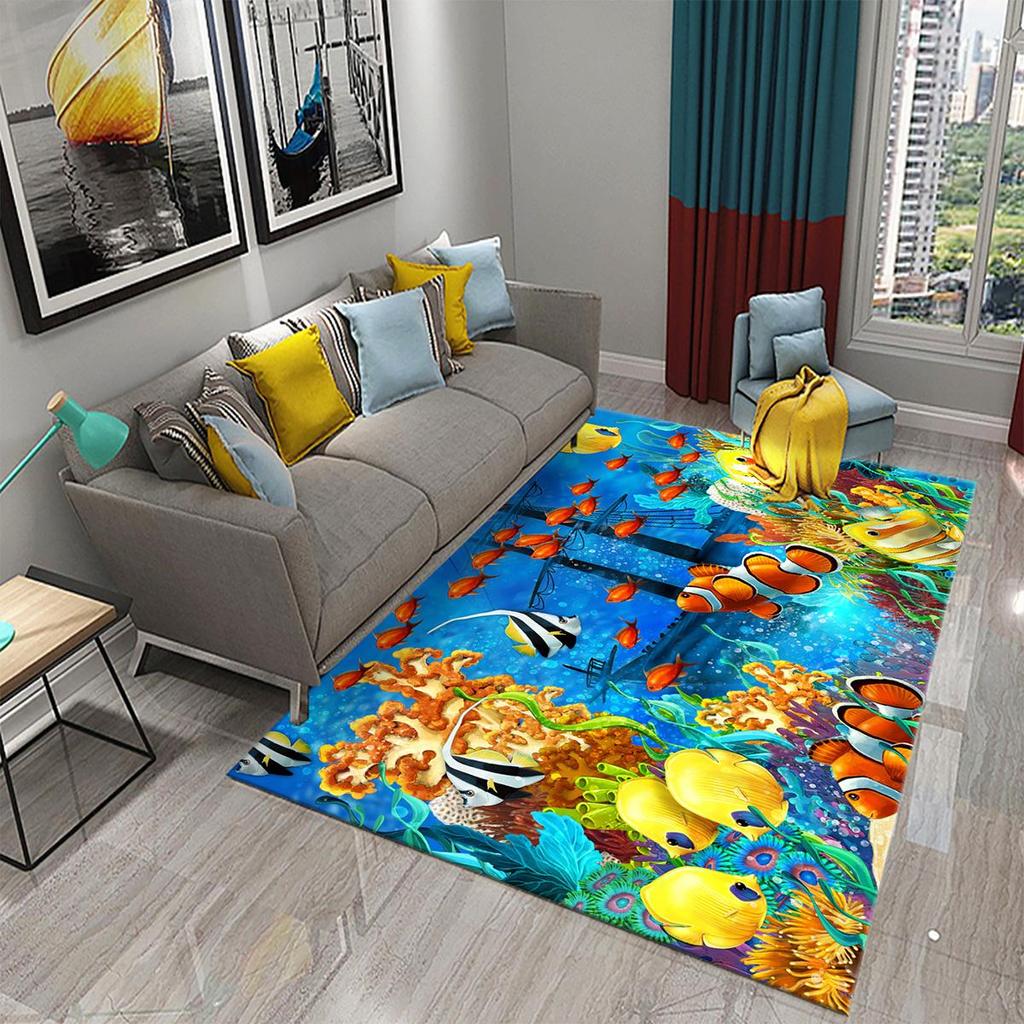 3D Hawaiian Sea Ocean Tropical Fish Carpets for Living Room Fish Animal Rugs Kids Bedroom Carpet Soft Floor Mat Parlor Decor Rug