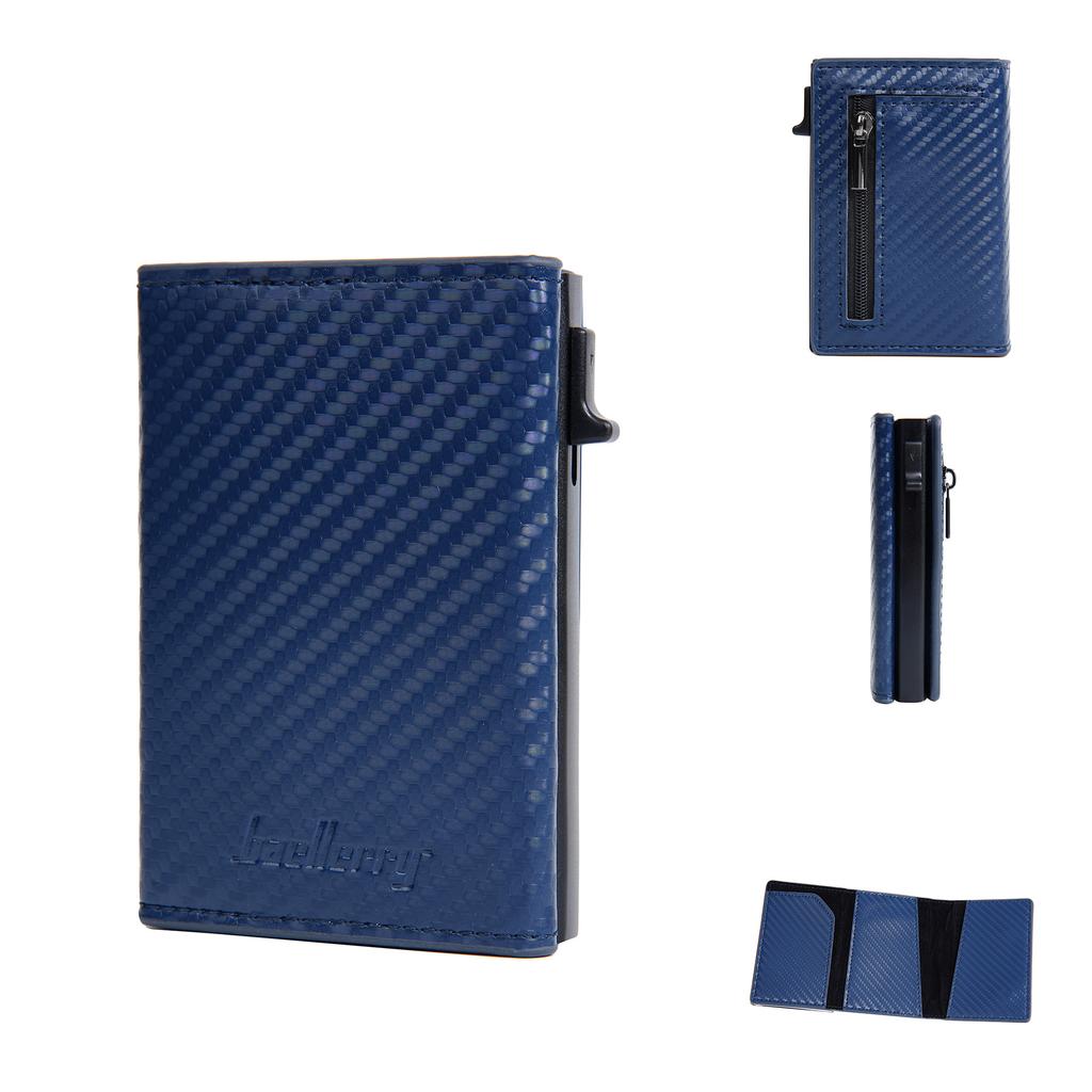 New Men's Card Bag RFID Automatic Pop-up Zipper Carbon Fiber Magnetic Card Clip Men
