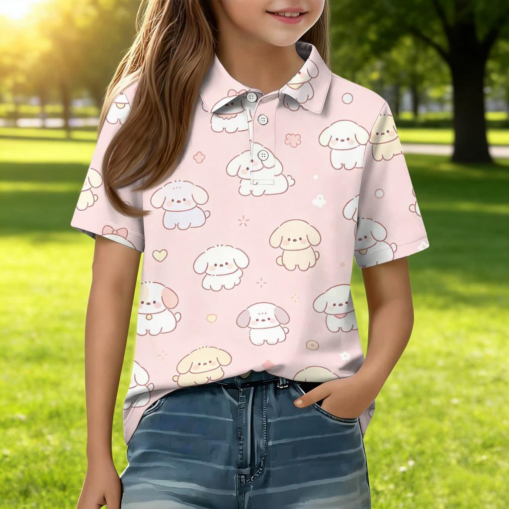 Kids Casual Short Sleeve Polo Shirt with Animal Print Soft Breathable Fabric Comfortable Fit Lightweight Design for Everyday Wear