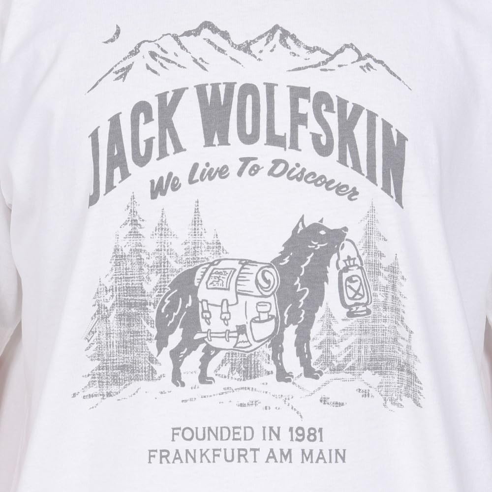 Short Sleeve Print Weight Organic JP WANDER WOLF Daily Use Base Layer [Jack Wolfskin] Men's T-Shirt (Heavy Cotton) [5033971 / T] 5055_off-white