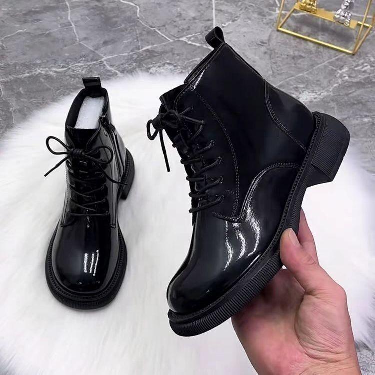 Popular thick-soled retro versatile Martin boots women's autumn and winter new patent leather short boots fashionable British style short boots
