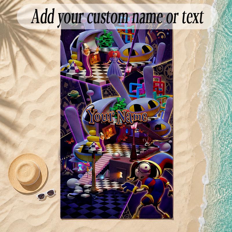 Beach TowelThe Amazing Digital Circus Custom Name Text Personalized Soft Towel for Beach Pool Indoor Home Decor Gift