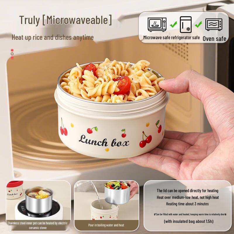 Ruhan 316 Stainless Steel Double-Layer Microwaveable Lunchbox & Soup Bowl Set