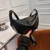New Women's Black Crossbody Bag Underarm Bag PU Classic Fashi Versatile Solid Color Shoulder Bag Large Capacity Dumpling Bag