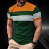 Summer Men's Fashion 3D T Shirt Splicing Printed Colorblocking Casual Slim Short Sleeve Outdoor Sports Running Fitness Top