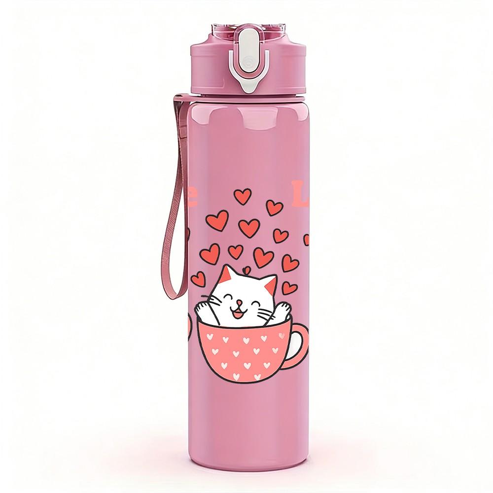 1PC True Love Tea Cups Print 750ml Color Plastic Sports Water Bottle Leakproof Flip Straw Lid Suitable for Sports Office Home Use