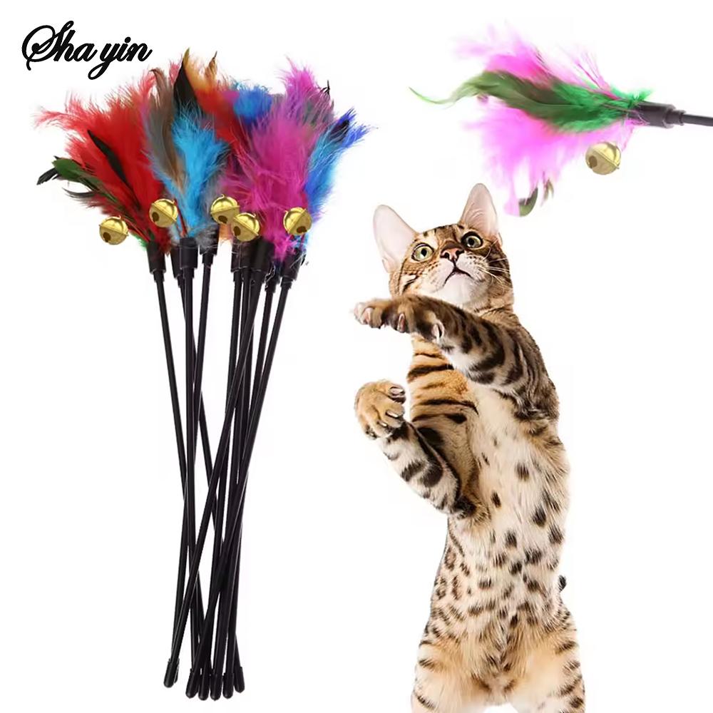 5pcs/set Cat Interactive Wand Colorful Feather Chicken Feather Cat Stick Bell Portable Creative Fashion Novelty Pet Cat Supplies