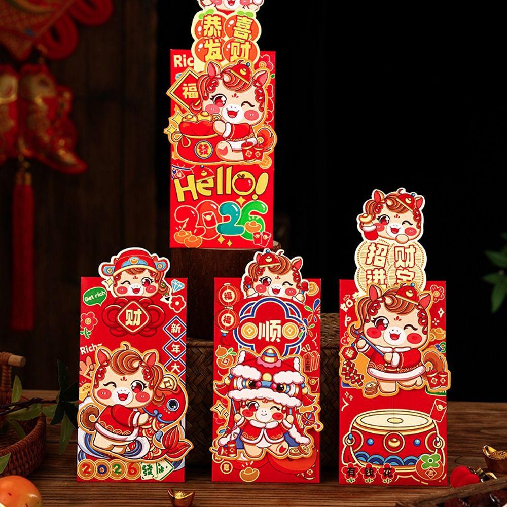 4pcs Fortune Chinese Style Red Envelope Paper Blessing Money Pouch Traditional Lucky Money Packets New Year