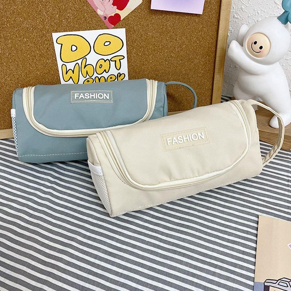 Ins Lattice Pencil Case Washable Storage Bag School Supplies Canvas Estuche  Student