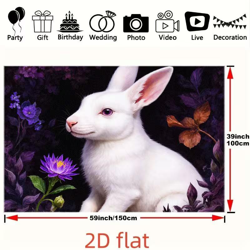 

2D White Rabbit Purple Floral Backdrop, Dark Botanical Photography Background 47.2x31.5inch/120*80cm