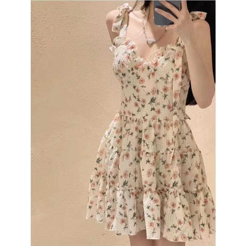 

New Pure Desire Suspender Floral Dress Summer Dress Slim and Thin Sexy Skirt 3XL
