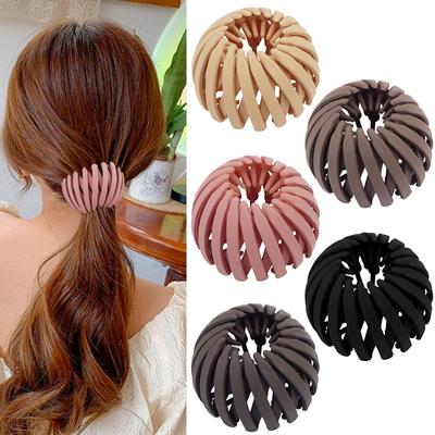 Elegant Korean Frosted Hair Clip: Lazy Bird's Nest Style with Flower Bud Design, Perfect for Ponytails and Celebrity-Inspired Looks