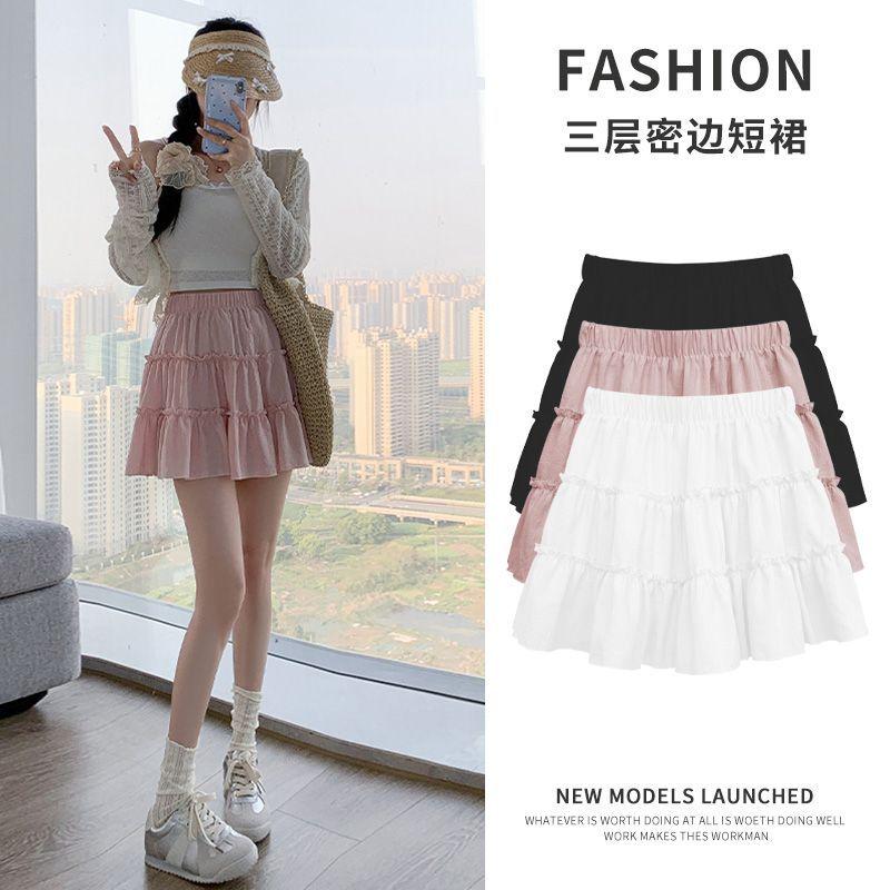 Summer new gentle wind cake skirt women's small elastic high waist anti-light fluffy A-word skirt
