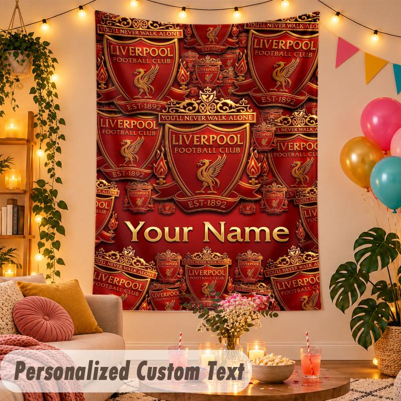 Liverpool Personalisierte Wandteppich Benutzerdefinierter Name Text Polyester Hängende Dekoration Haus Zimmer
