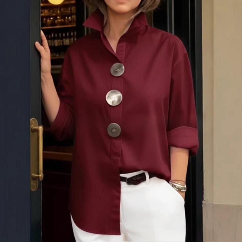 TIFICY Moda damska Casual Wiosna Jesień Jednolity kolor Nadruk Długi rękaw POLO Bluzki i koszule