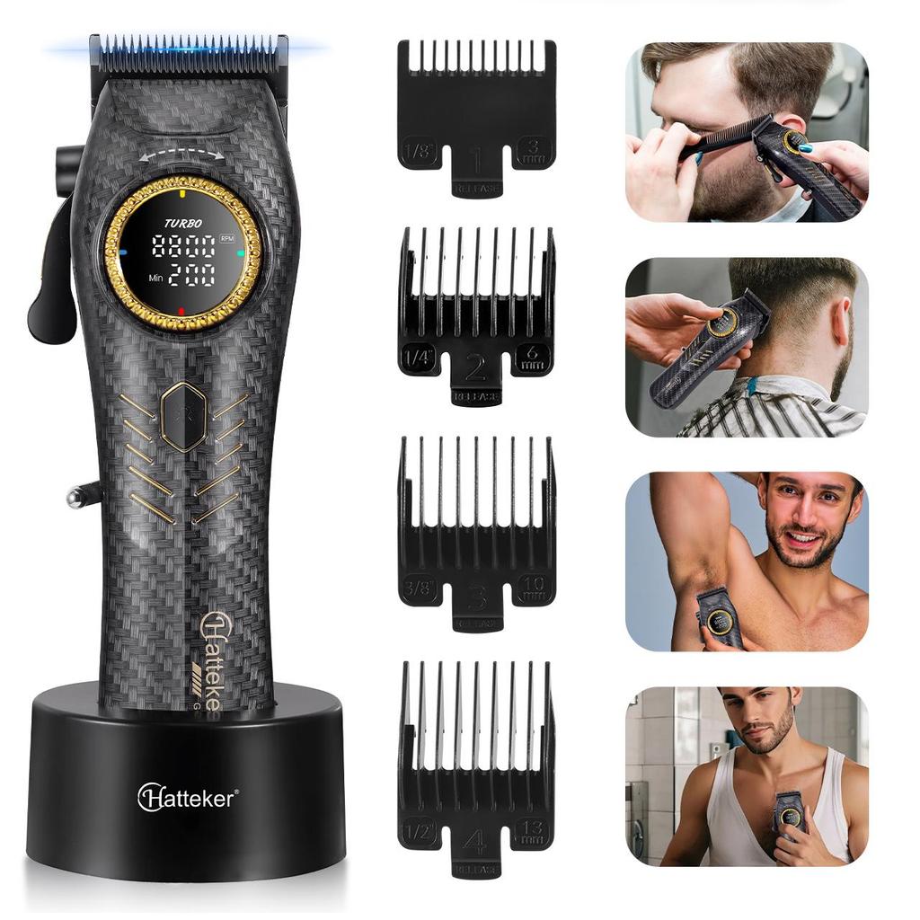 Professional Hair Clippers 5000-9000RPM Adjustable Speed DLC Blades 4 Guide Combs USB Base Charging Barber Trimmer