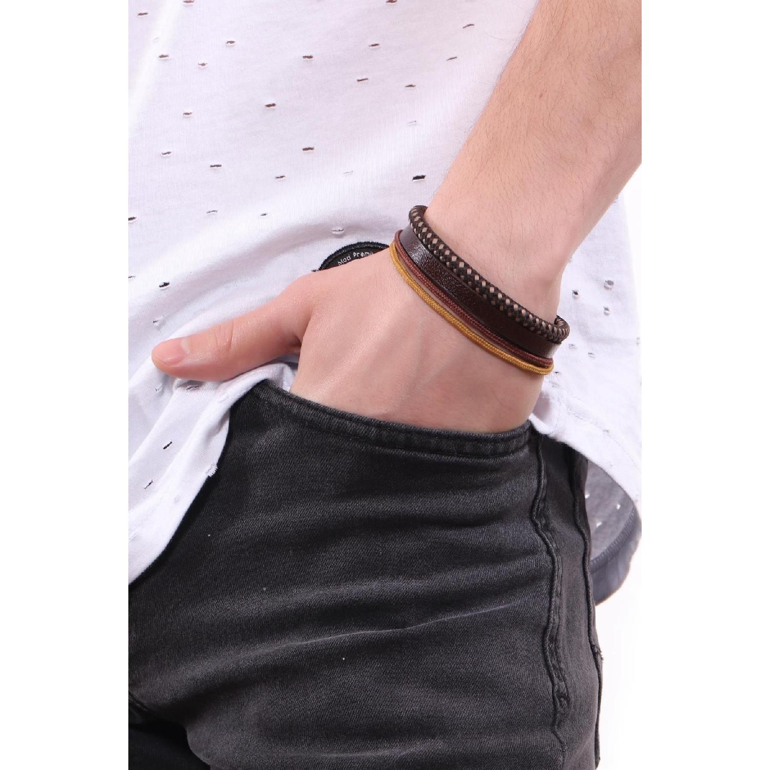 

Men s Combined Leather Bracelet чистый