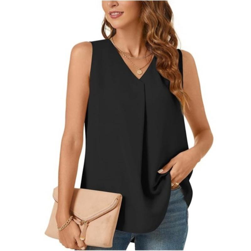 JPNTKY Women's Fashion Casual Solid Color Print Sleeveless V Neck Blouses & Shirts