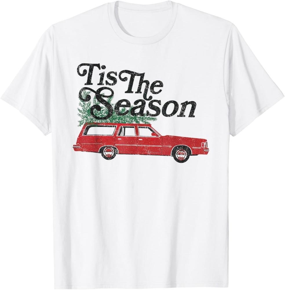 

Tis The Season Retro Wagon Christmas Tree Holiday T-Shirt S