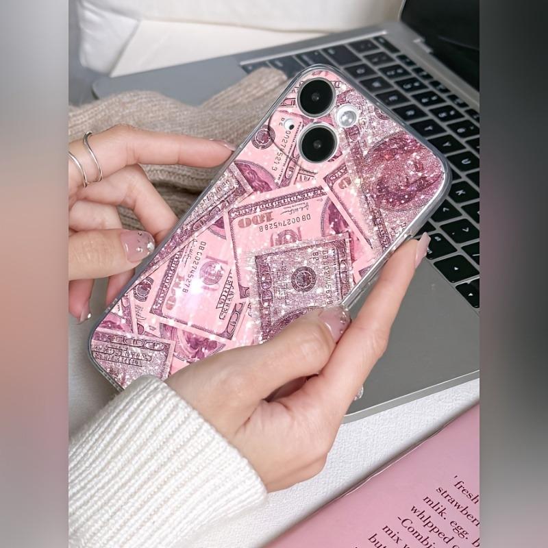 Una custodia trasparente rosa a forma di dollaro, adatta per telefoni serie iPhone 17, 16, 15, Plus, Pro, Max - può essere utilizzata come gif
