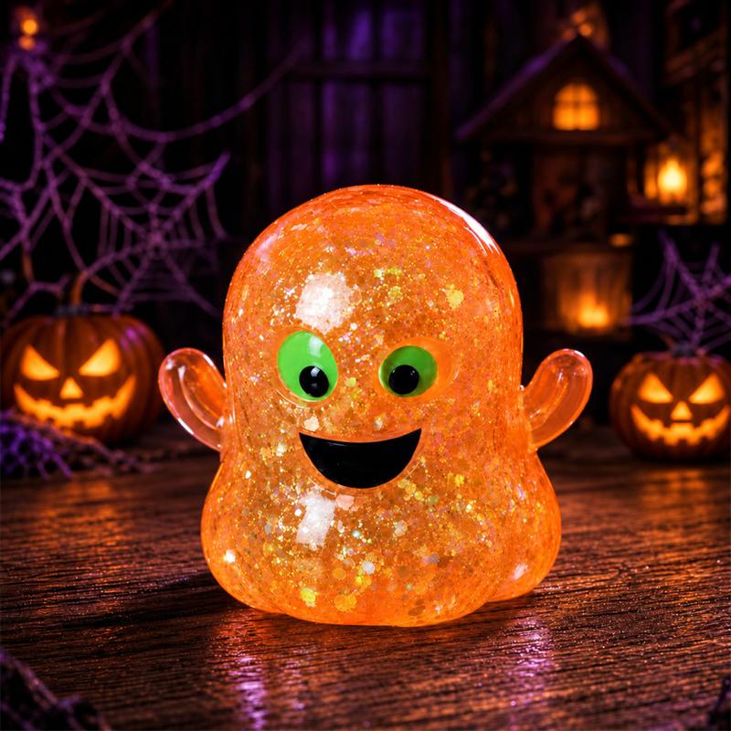 Halloween Stress Relief Glitter Pumpkin Toy Soft Squeezable Toy for Kids Classroom Rewards Halloween Party Props