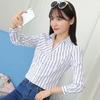 Korean Style Women's Slim Fit V-Neck White Shirt - Autumn 2024 Fashion Long Sleeve Casual Top