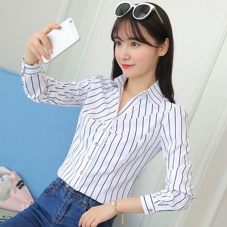 Korean Style Women's Slim Fit V-Neck White Shirt - Autumn 2024 Fashion Long Sleeve Casual Top