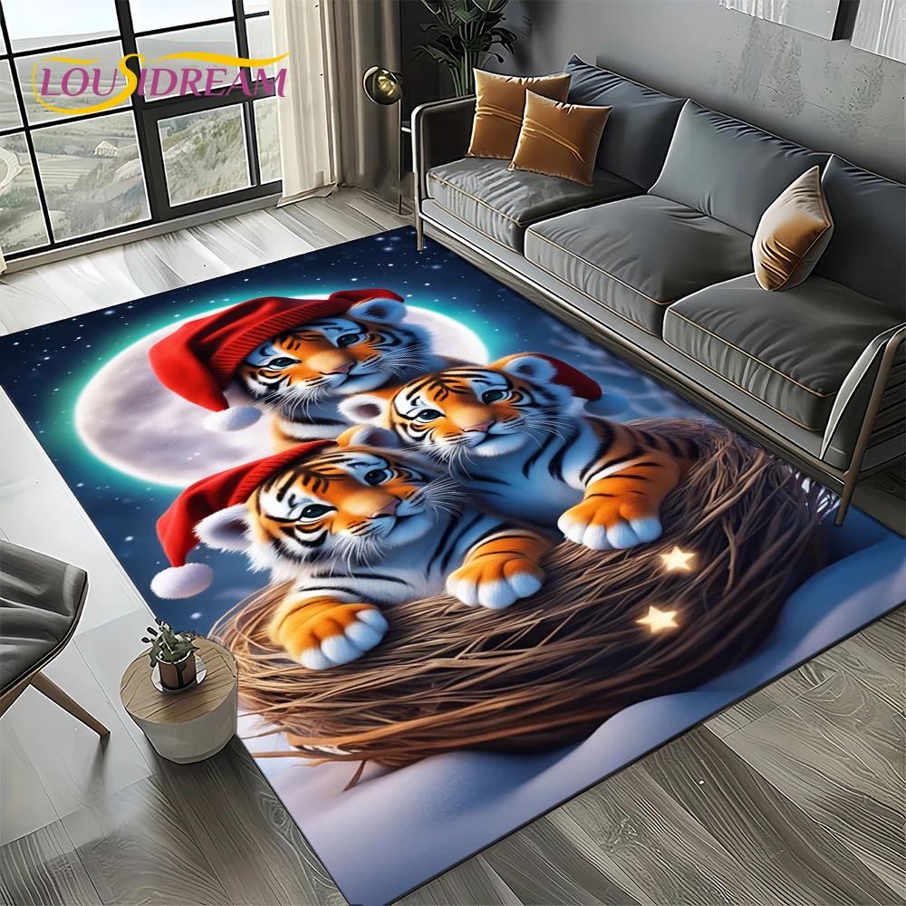 Wilder Tiger Löwe Leopard Biest Tier Wildtier Cartoon Teppich Teppich für Wohnzimmer Schlafzimmer Sofa Dekoration, Rutschfeste Bodenmatte