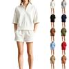 Damen Lässiges Sport-Zweiteiler-Set mit halbem Reißverschluss und geripptem Kragen, Kurzarm-Oberteil und Shorts, Loungewear