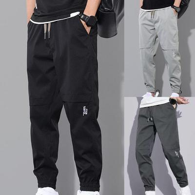 Men Pants Solid Color Elastic Waist Drawstring Ankle-banded Cargo Pants for Daily Wear