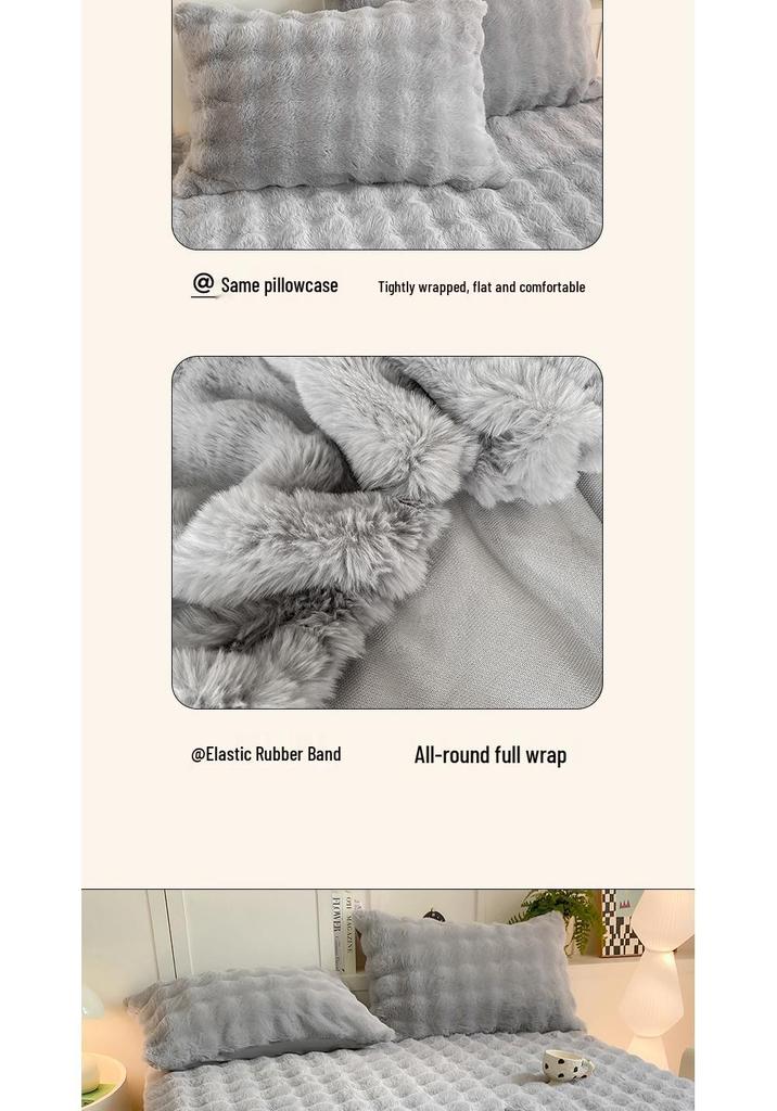 Coral Velvet Bubble Milk Fitted Sheet: Thick Winter Mattress Protector