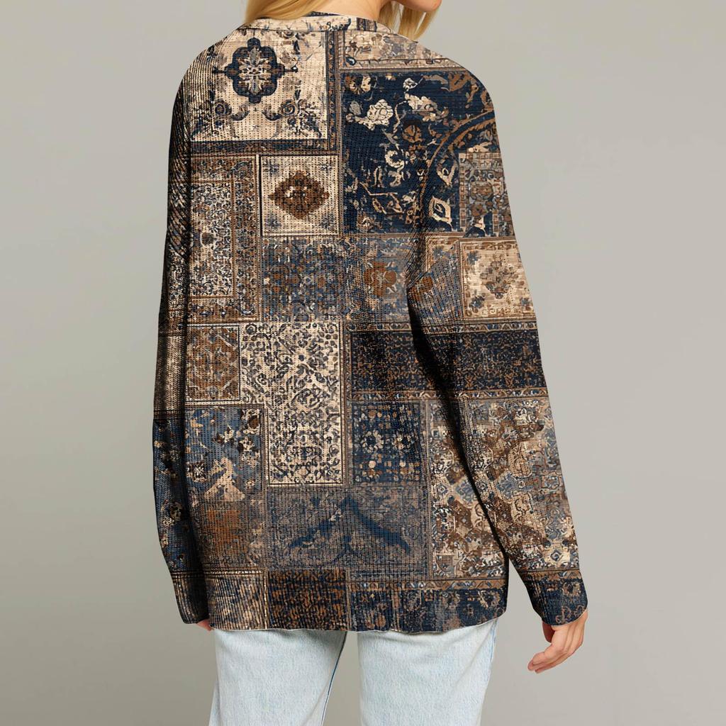 Women's Fashion Long Sleeve Christmas Print V-Neck Button Loose Cardigan Top