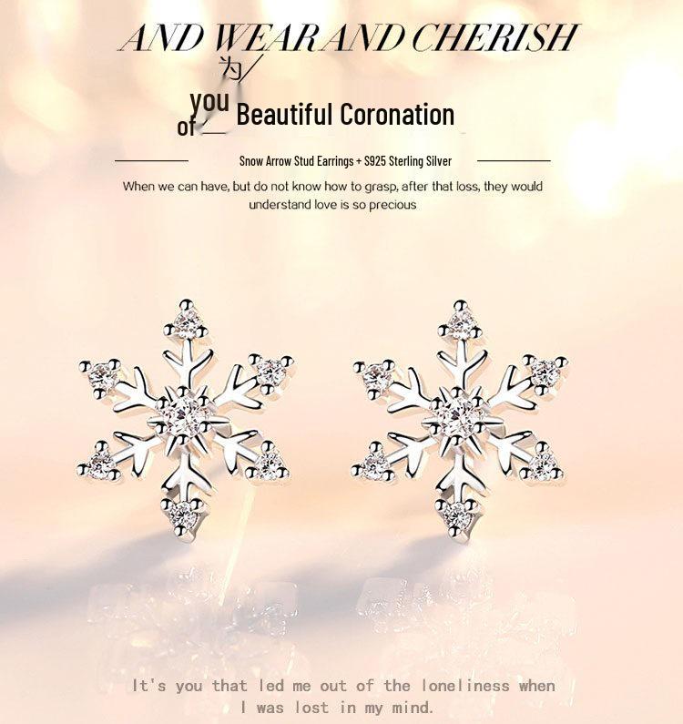 S925 Sterling Silver Snowflake Flower Stud Earrings with Inlaid Diamonds, Sweet and Romantic Christmas Accessory for Women