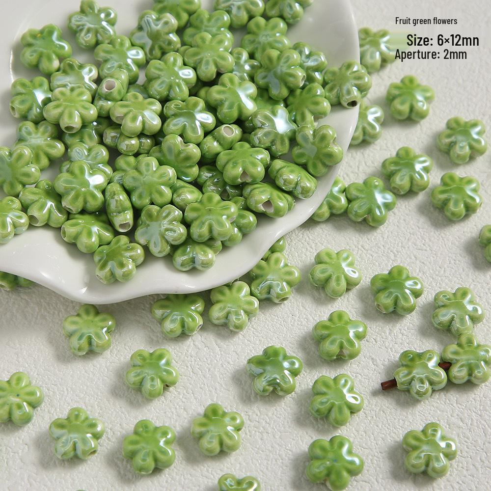 Handmade Cute Flower & Heart Green Ceramic Beads for DIY Jewelry