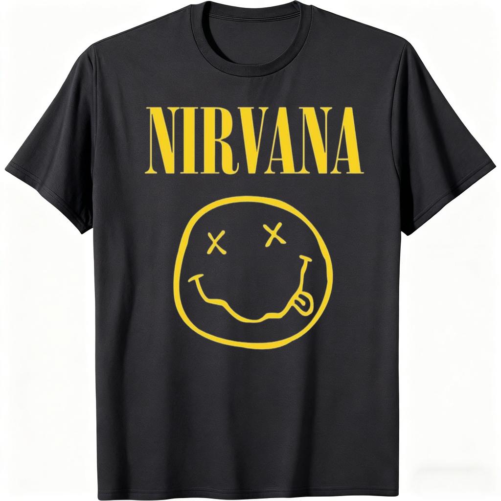 Nirvana Smiling Face Graphic Unisex 100Cotton Tshirt Fashion Retro Y2k Rock Style Unisex Women Breathable New Short Sleeve Shirt