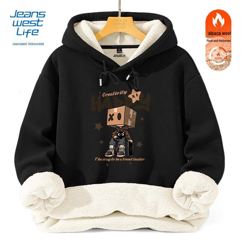 JEANSWEST LIFE Men's Winter Cartoon Fleece Hoodie