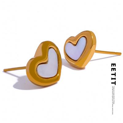 316 Stainless Steel Heart Stud Earrings for Women Charm Shell Gold Color Rust Proof Fashion Cute Romantic Basic Jewelry